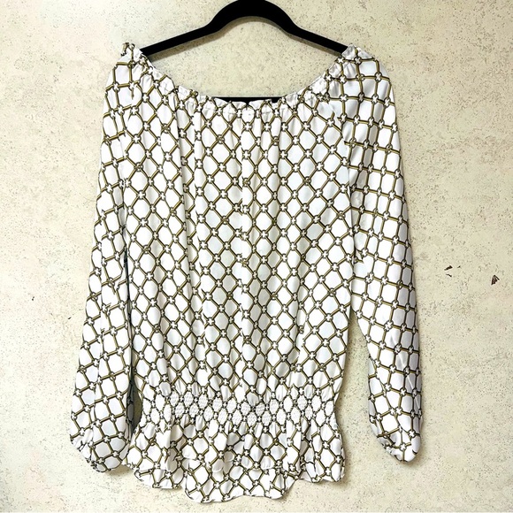 MICHAEL KORS M WOMENS CHAIN LINK DATENIGHT ELASTIC VERSATILE NECK CLASSY BLOUSE - Picture 7 of 7